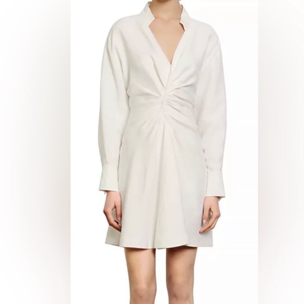 Sandro Paris Twist Front Mini Dress White Long Sleeve V-Neck